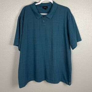 Van Heusen Men’s Size XXL Blue Plaid Short Sleeved Polo Style Collared Shirt
